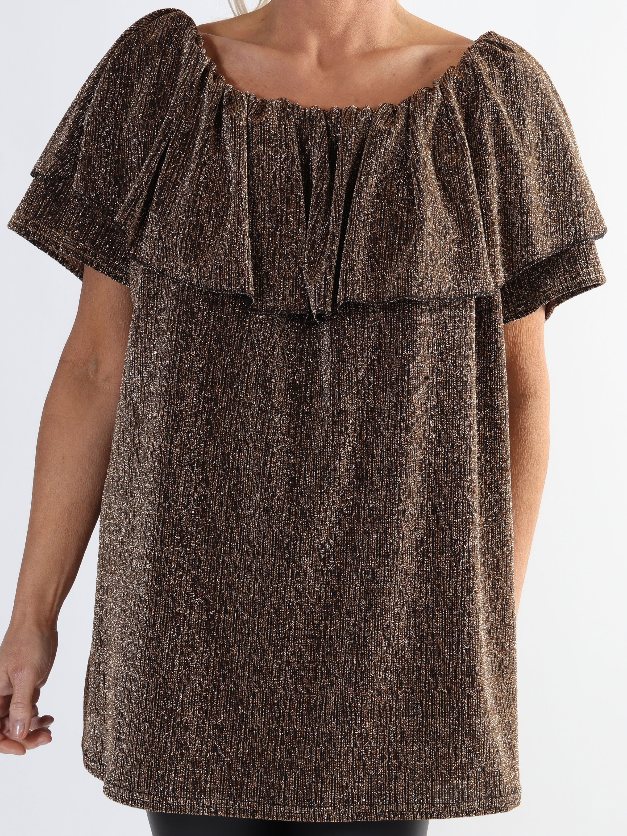 Maily - Plus size off shoulder bluse med glimmertråde
